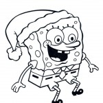 Dibujos-para-colorear-de-Bob-Esponja-en-Navidad-con-el-gorro-de-Papá-Noel